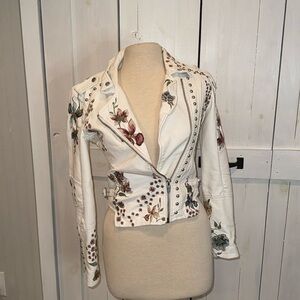 BlankNYC White Floral Studded Leather Jacket